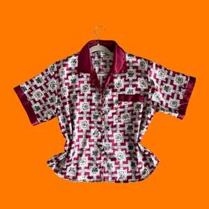 90's 00's vintage teddy bear satin boxy y2k blouse LARGE